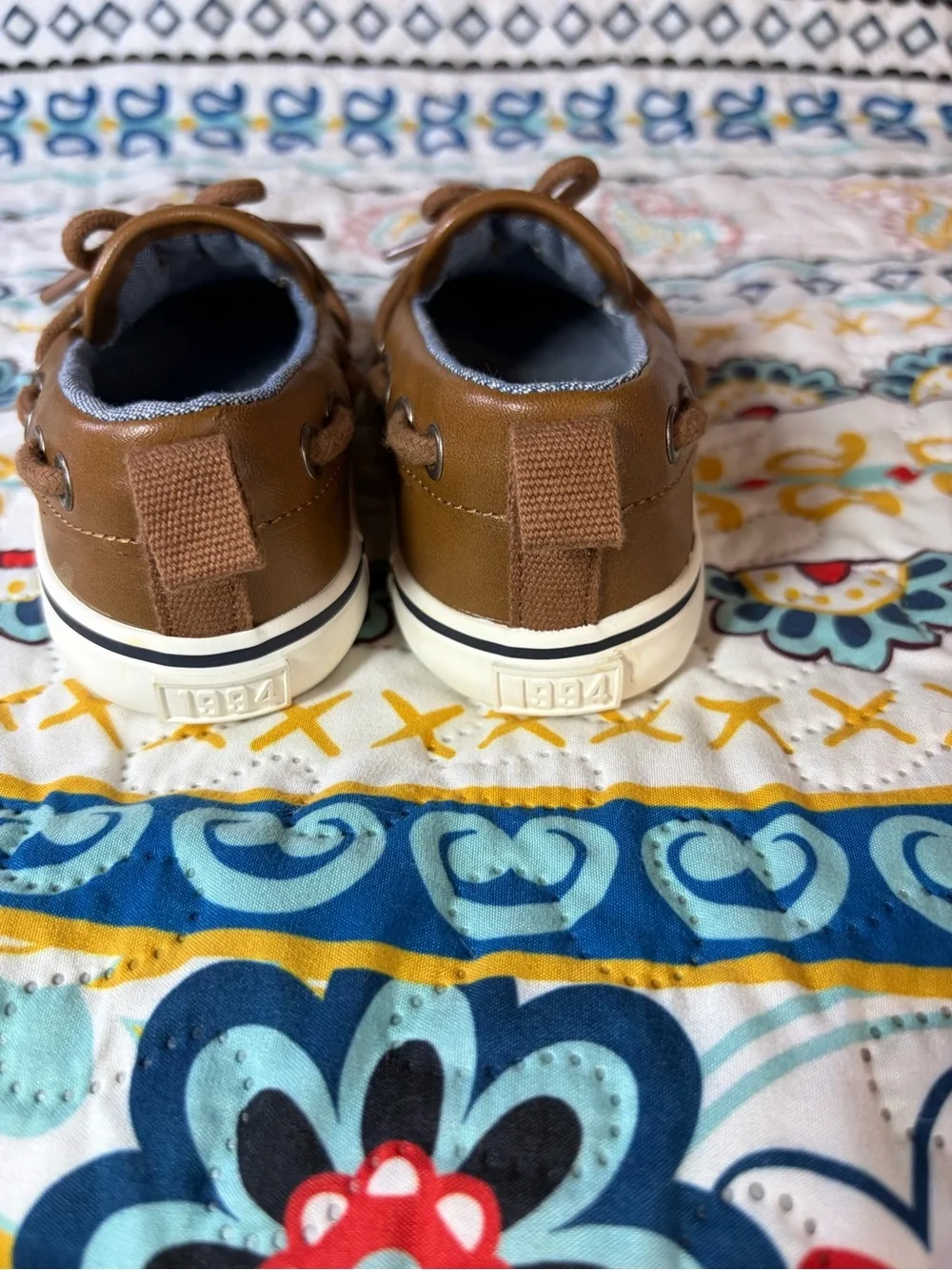 Old Navy Brown Leather-Style Kids Boat Shoes with White Soles